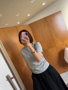 绵软糯唧唧 撞色圆领横条纹修身春夏圆领套头打底短袖棉t恤日常