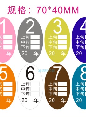 指定款彩色月份标签70*40MM先进先出1-12数字不干胶贴货仓分类标
