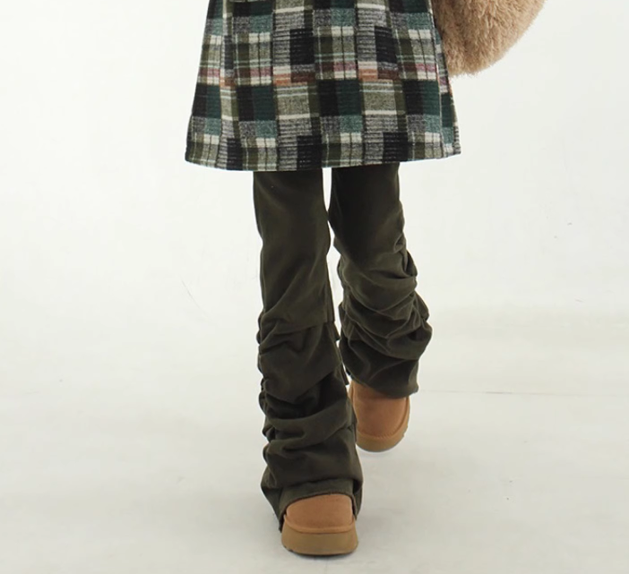 韩国代购23F/W peach cotton shirring boot-cut pants堆积喇叭裤