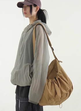 韩国代购24s/s paper string pocket square bag 抽绳单肩包