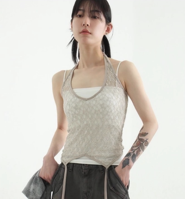 设计师蕾丝半透吊带背心韩国