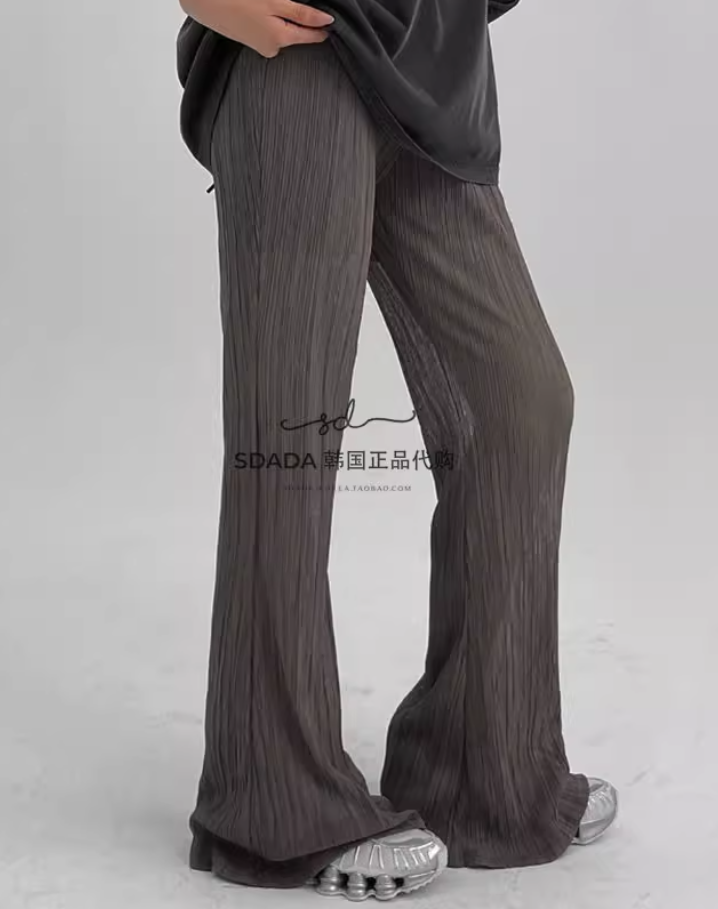 韩国代购24  Layered Wrinkle Bootcut Pants 褶皱半透夏凉喇叭裤