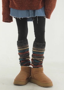 韩国代购23F/W mixed stripe knit leg warmer 混色针织腿套