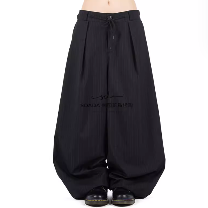 韩国代购竖纹宽松捏褶西裤