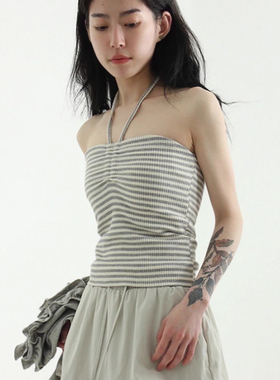 韩国代购25S/S stripe halter neck tube top 条纹吊带背心