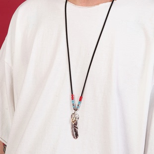 韩国代购20SS FEATHER BALL NEACKLACE 羽毛珠串项链 男女