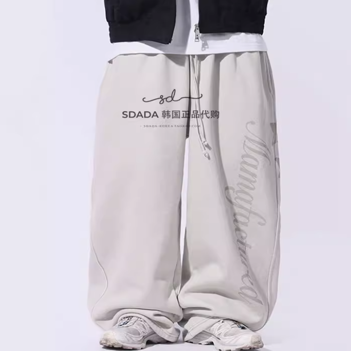 韩国代购设计师字母印花卫裤