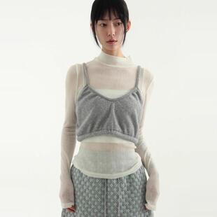 韩国代购24F/W back string fleece bustier 系带背心