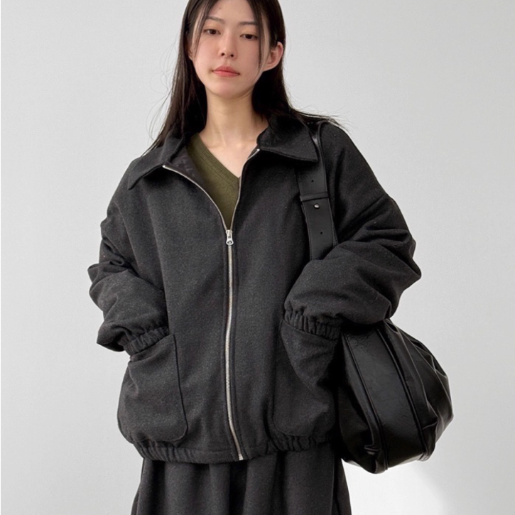 韩国代购设计师拉链毛呢夹克