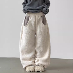 韩国代购25F/W dumble pocket wide banding pants 毛绒长裤
