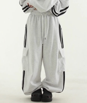 松紧腰围中性风线条长裤