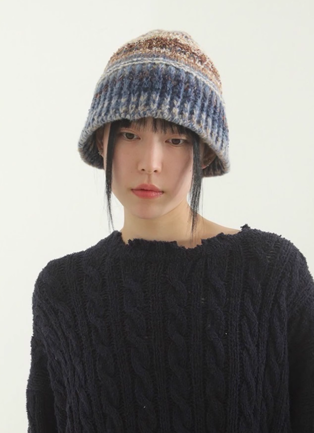 韩国代购23F/W mixed color knit bucket hat 混色针织渔夫帽