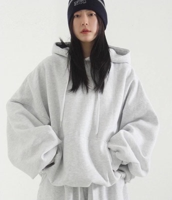 加绒oversize纯棉中性套头帽衫