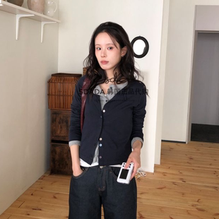 round neck button 韩国代购 开衫 cardigan 上衣 25F