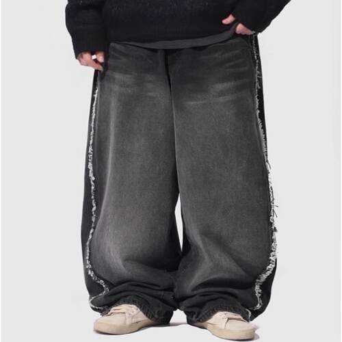 秋冬侧边毛边裁剪牛仔裤韩国代购