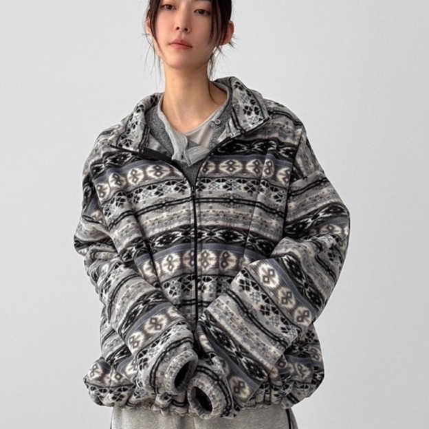 韩国代购25F/W snow fleece string zip-up jacket摇粒绒拉链夹克