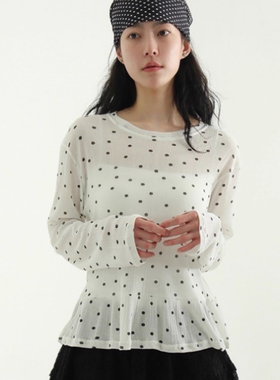 韩国代购25A/W dot frill tee 半透波点长袖