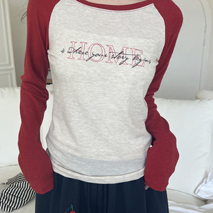 HOME printed 字母插肩长袖 25A T恤 tee silket 韩国代购 raglan