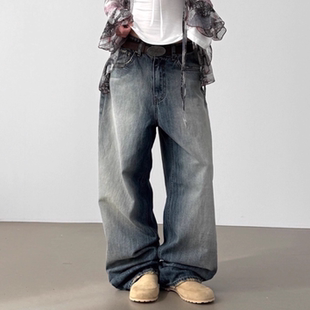 natural wide jean 韩国代购 女款 水洗磨白直筒牛仔裤 25F
