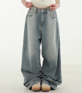 reversed wide jean 韩国代购 设计师宽松牛仔裤 unisex 24S
