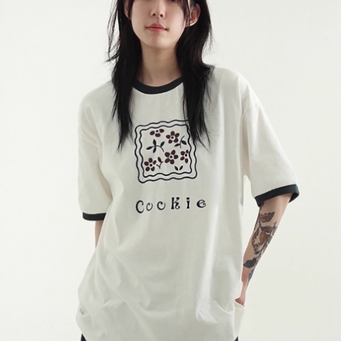 韩国代购25S/S printed cotton ringer half tee (unisex)字母T恤