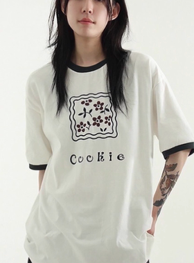 韩国代购25S/S printed cotton ringer half tee (unisex)字母T恤