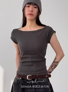 韩国代购26A/W boat neck golgi half tee 宽领短袖上衣T恤