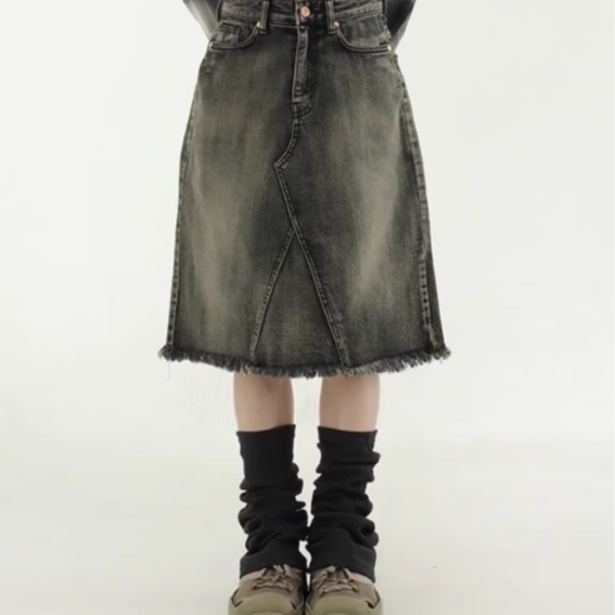 水洗做旧韩国代购牛仔裙