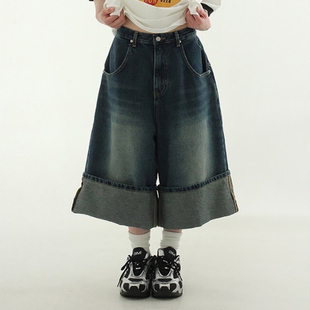 oversize roll pants牛仔半腿裤 25S denim bermuda 韩国代购