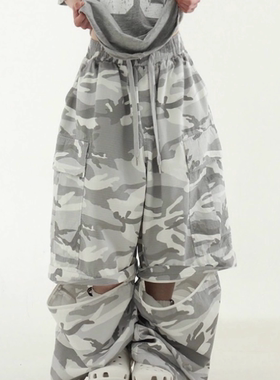 韩国代购25 camo pattern detachable cargo balloon pants 长裤