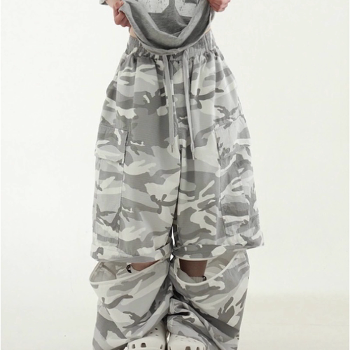 韩国代购设计师迷彩长裤裤腿可拆