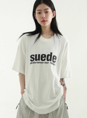 韩国代购25S/S suede printed cotton half tee (unisex) 字母T恤