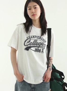 韩国代购23S/S College printed cotton half tee 字母T恤