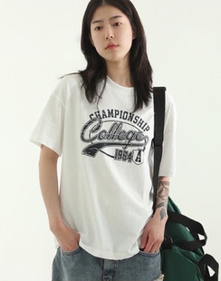 韩国代购23S/S College printed cotton half tee 字母T恤