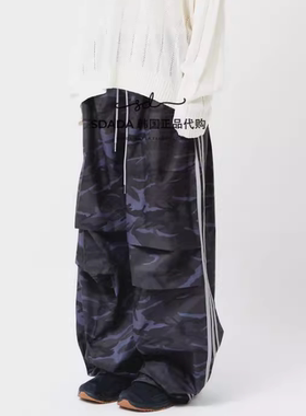 韩国代购25S/S Triple Camo Parachute Pants 迷彩侧边线条长裤