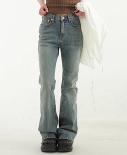 middle waist 水洗做旧喇叭裤 24A cut boot 韩国代购 washed