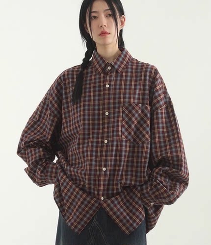 棉质格子风衬衫韩国代购