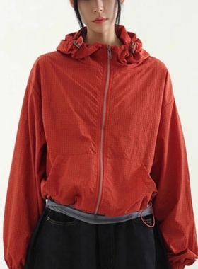 韩国代购25A/W grid pattern paper cropped wind jacket 夹克