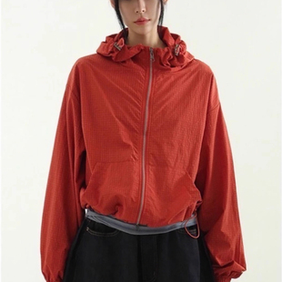 韩国代购25A/W grid pattern paper cropped wind jacket 夹克