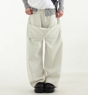 foldable flap 设计师棉质长裤 24A pants wide 韩国代购 cotton