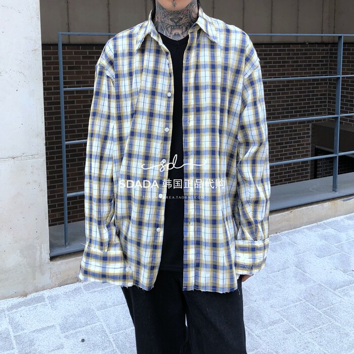 韩国代购22S/S CHECK WRINKLE LINEN SHIRTS格子褶皱棉麻夏凉衬衫
