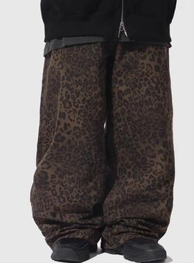 韩国代购24F/W  Leopard Washing Wide Pants  豹纹长裤