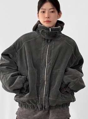 韩国代购25 dumble-lined corduroy high neck jumper 灯芯绒夹克