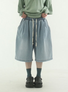 韩国代购22S/S carpenter denim half banding pants木工牛仔短裤