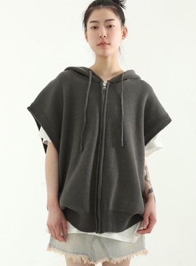 韩国代购23S/S zip-up hood knit vest (unisex)无袖连帽针织马甲