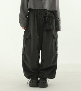 工装 peach wide banding cargo cotton 裤 韩国代购 pants 22F