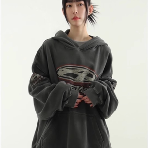 韩国代购24F/W ANSWER printed cotton hoody 水洗印花帽衫