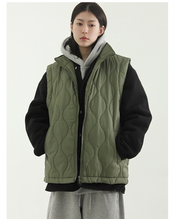 oversize wave quilting 菱格夹棉马甲 韩国代购 vest 22F