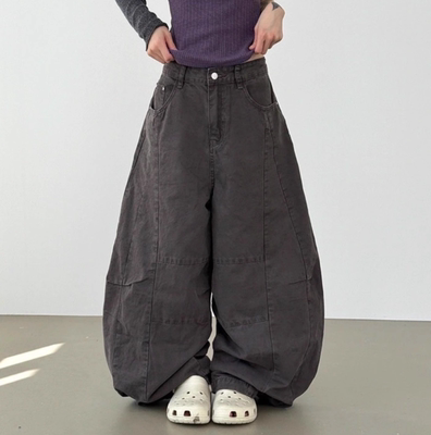 韩国代购水洗做旧拼接长裤