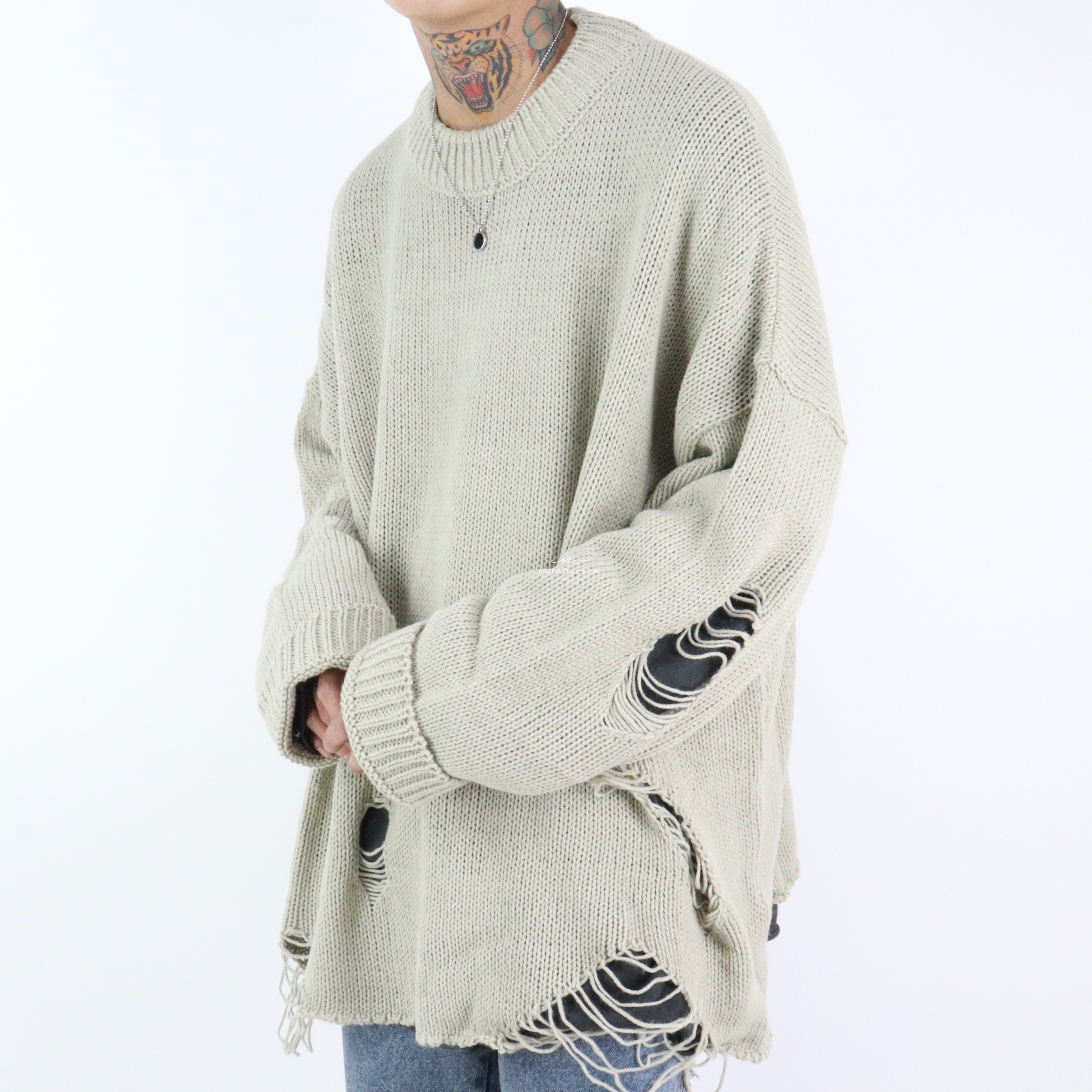 looseloose韩国小众宽松破洞毛衣